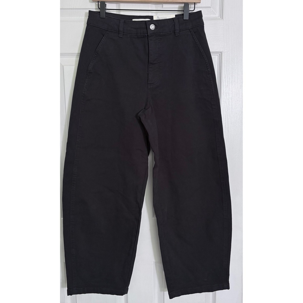 Everlane Utility Curve Pant 6 Black High Rise Barrel Leg Cotton Twill NEW